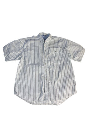 Men's Bugle Boy Casual Button Down Shirt XL White Blue Striped